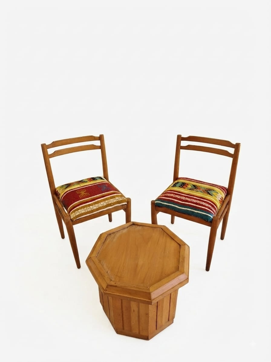Ensemble 2 chaises margoum et table octogonale en bois