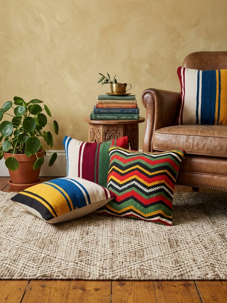 Coussin décoratif en kilim tunisien tissé main