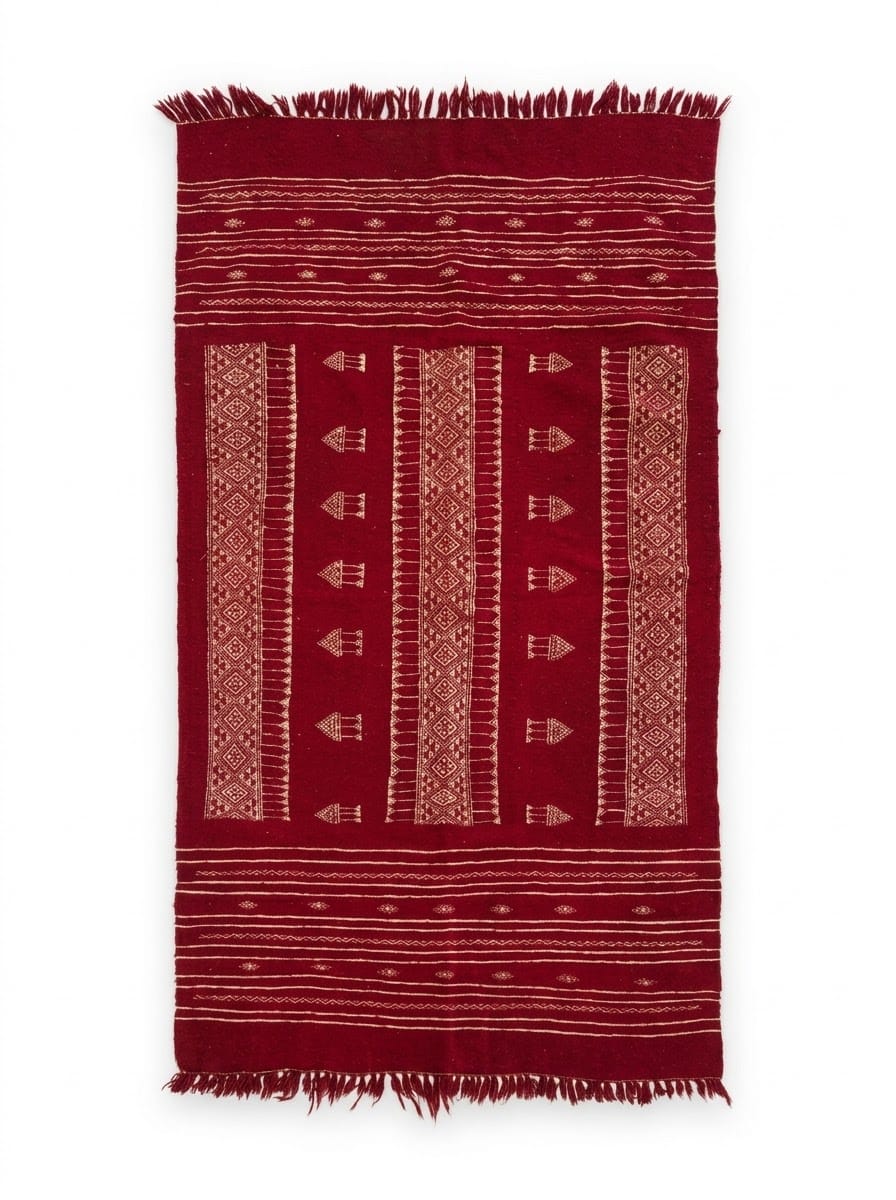 Margoum d'Exception Gafsa Bakhnoug de Gafsa, rouge bordeaux, colonnes de losanges écru