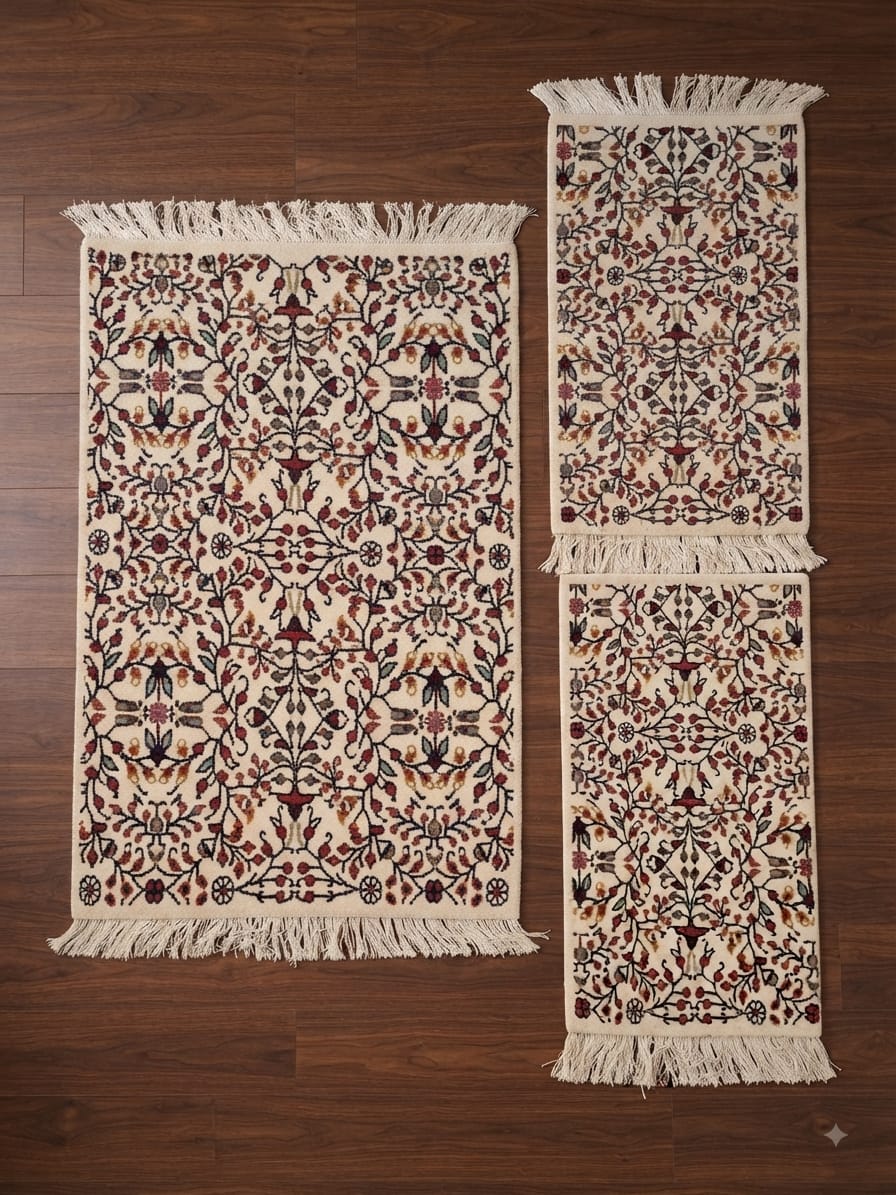 Ensemble descente de lit Yasmine All-Over Kairouan, motif continu bordeaux prune olive